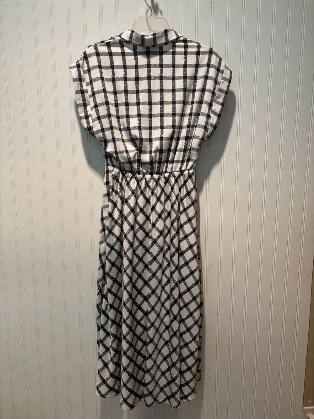 DKNY Black and White Plaid Midi Tie-Waist Dress Size 2 - Picture 4 of 5